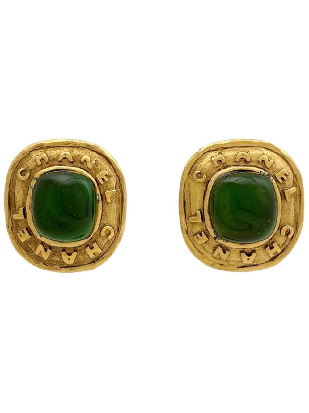 Chanel Earrings Color Stone Gripoix Gold Plated Green